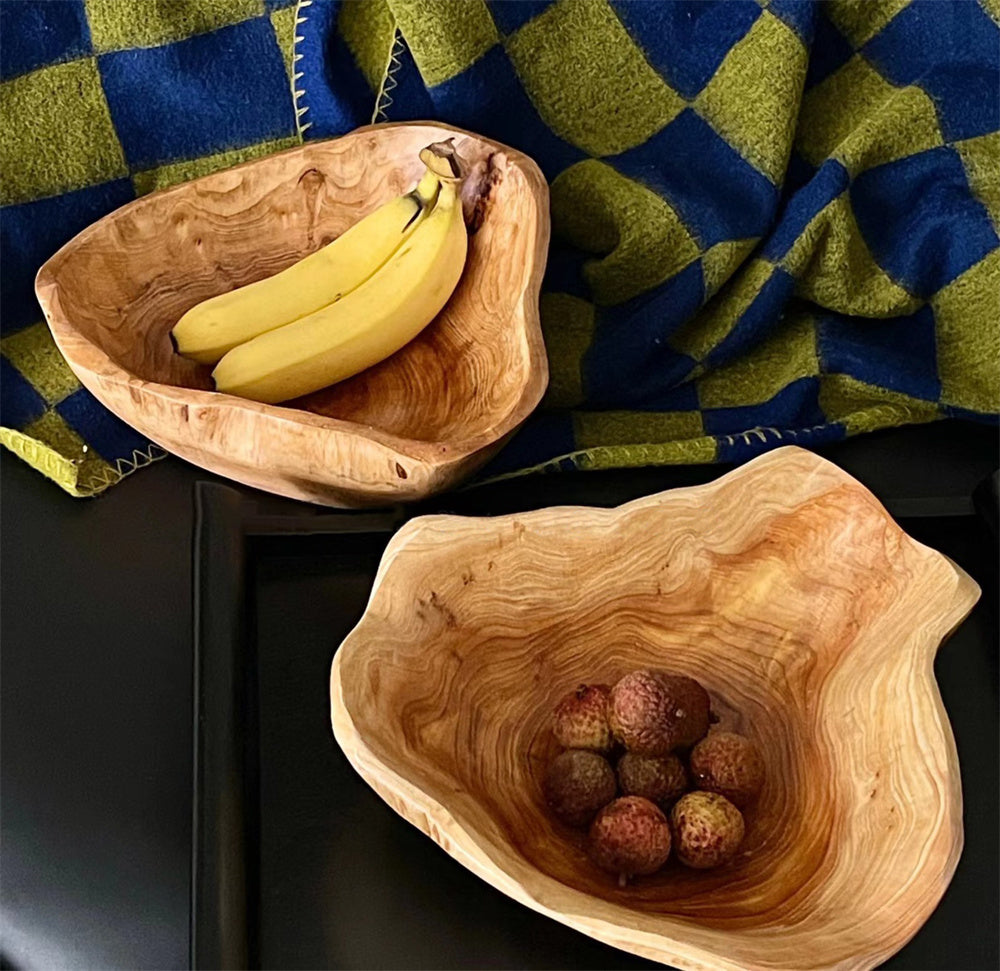 Solid Wood Fruit Plate Log Tableware