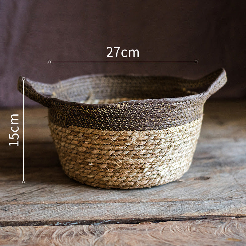 Natural straw woven soft storage basket