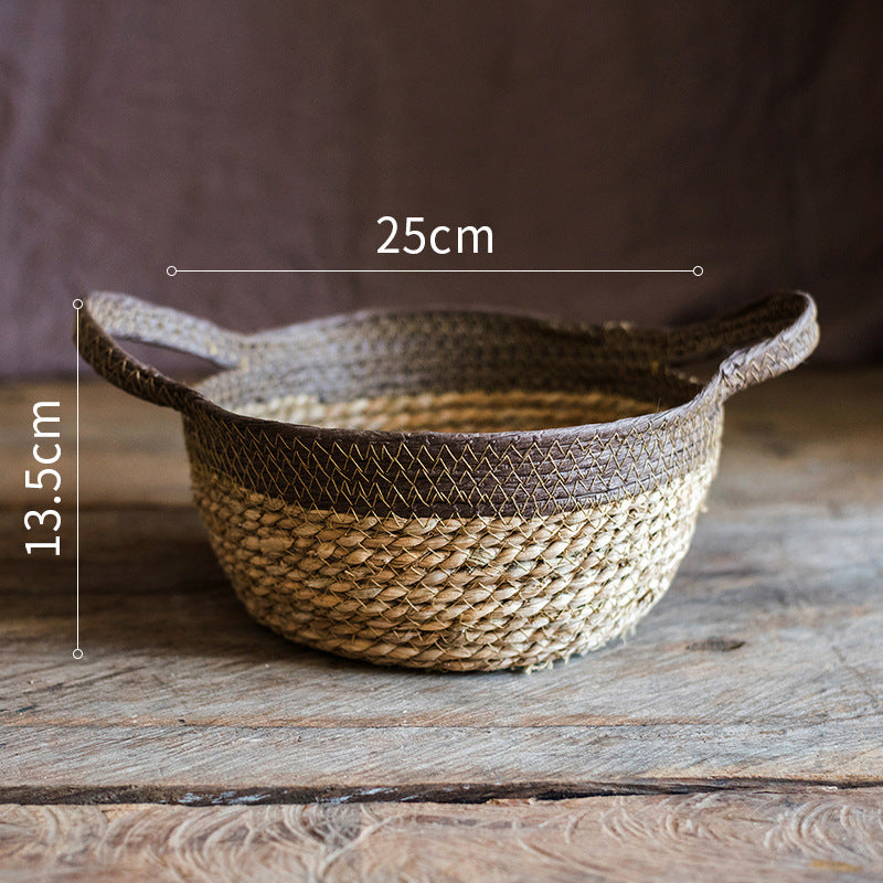 Natural straw woven soft storage basket