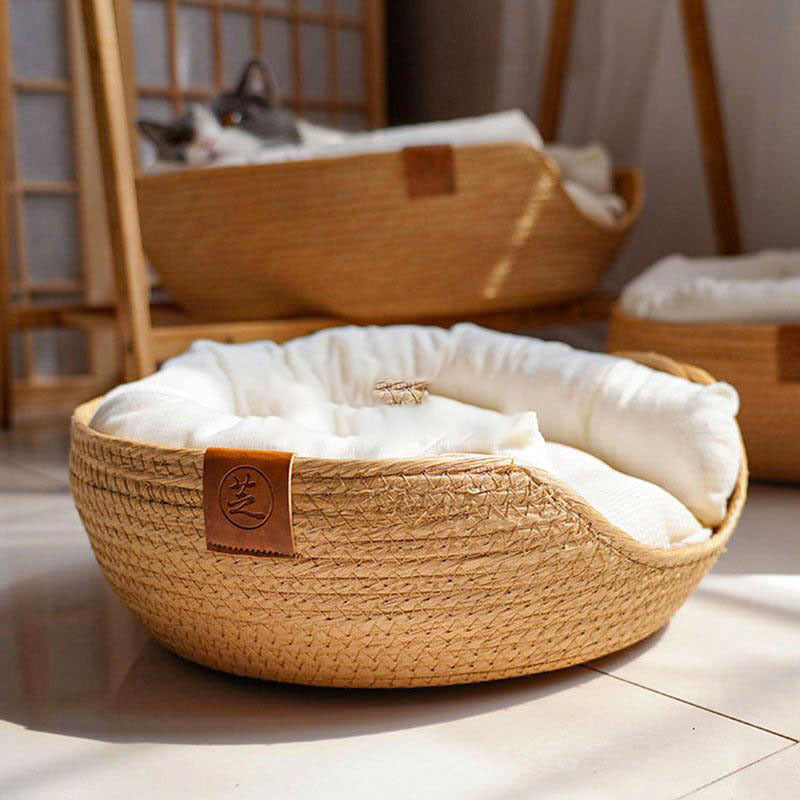 Surrounding Pillow Type Rattan Cat Litter Hanging Basket Cat Bed Four Seasons