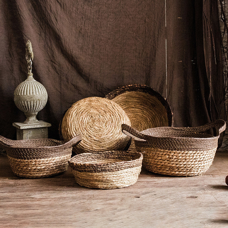 Natural straw woven soft storage basket