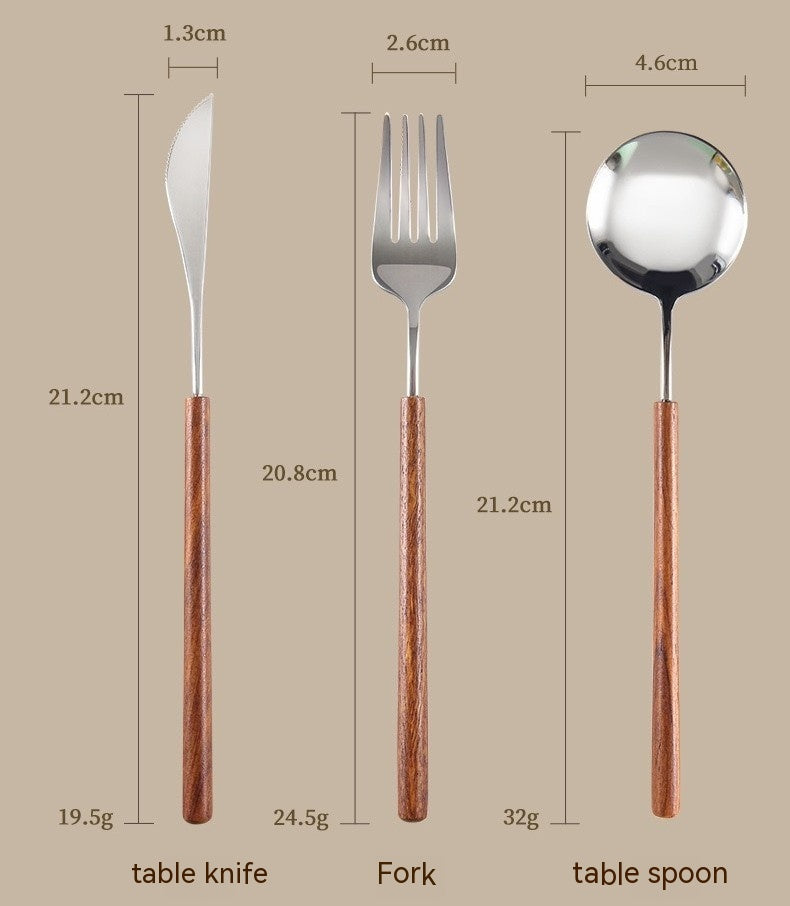 Stainless Steel Western Tableware Retro Rosewood Wooden Handle Knife, Fork And Spoon