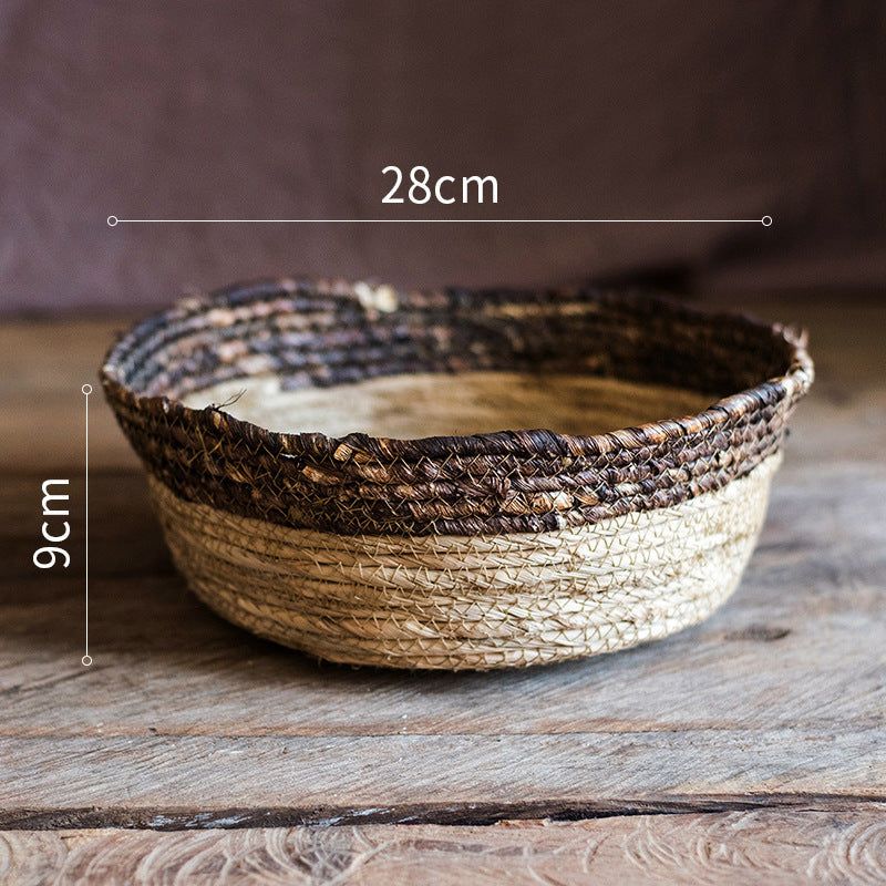 Natural straw woven soft storage basket