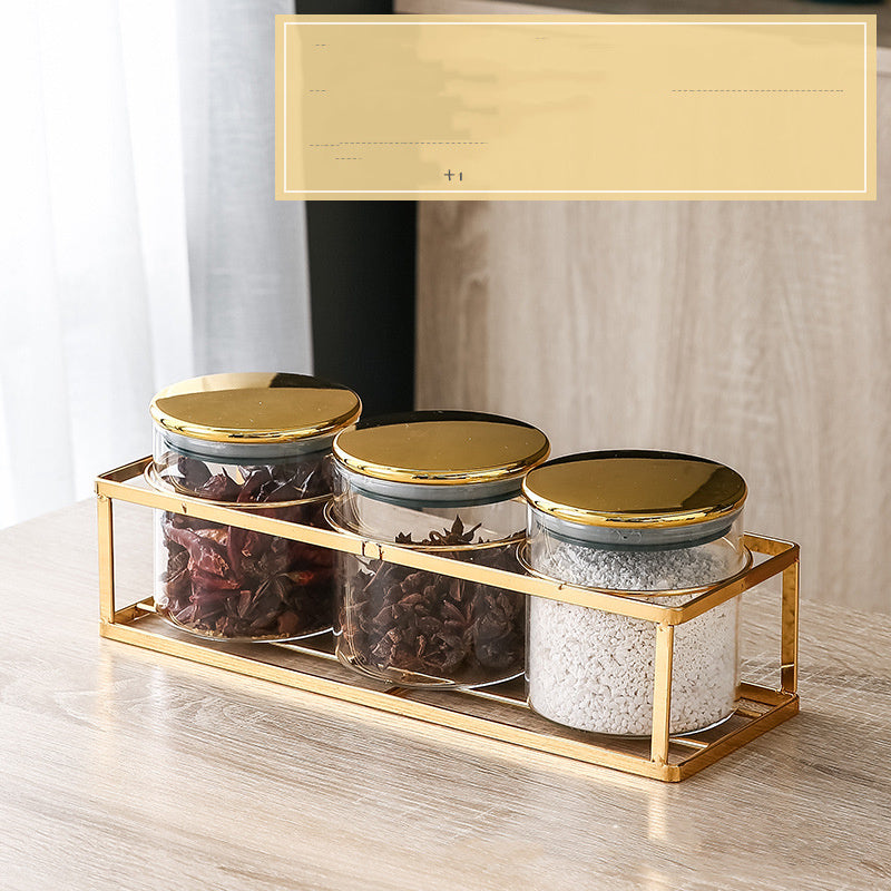 Storage Moisture-proof Kitchen Multi-grain Tea Glass Sealed Jar Three-piece Set With Rack