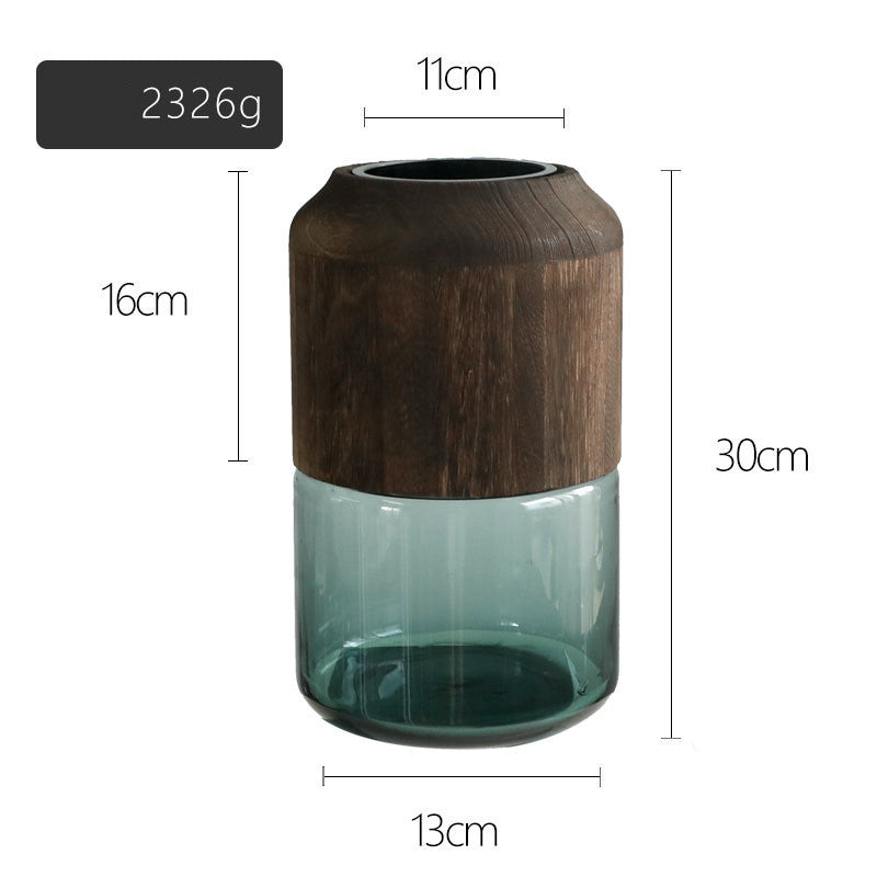 Log Solid Wood Transparent Glass Vase