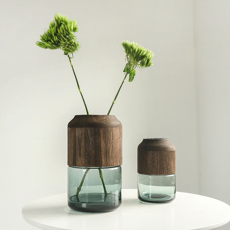 Log Solid Wood Transparent Glass Vase