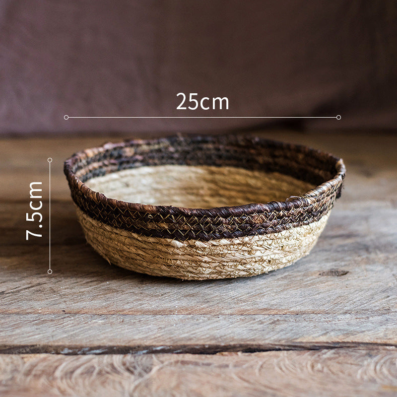 Natural straw woven soft storage basket