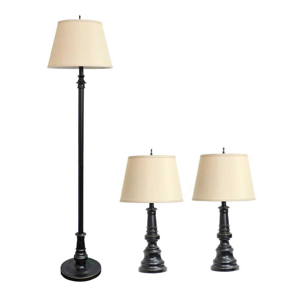 Homely Oxford Classic 3 Piece Metal Lamp Set (2 Table Lamps, 1 Floor Lamp)