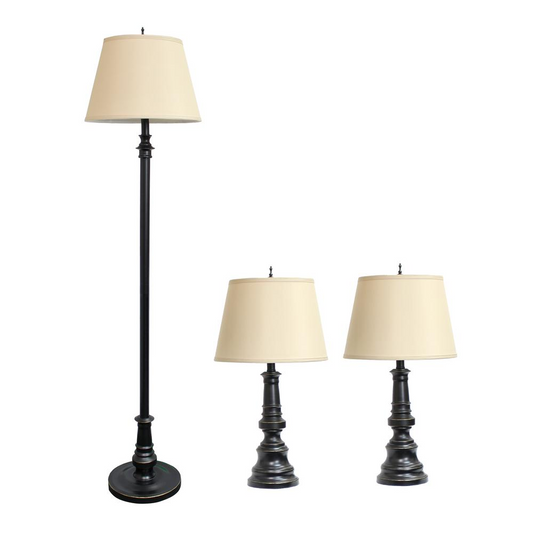 Homely Oxford Classic 3 Piece Metal Lamp Set (2 Table Lamps, 1 Floor Lamp)