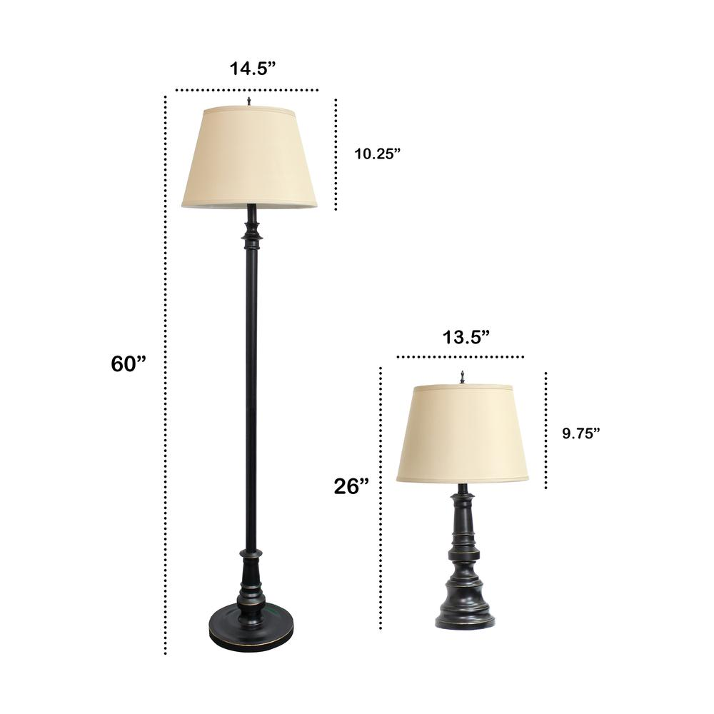 Homely Oxford Classic 3 Piece Metal Lamp Set (2 Table Lamps, 1 Floor Lamp)