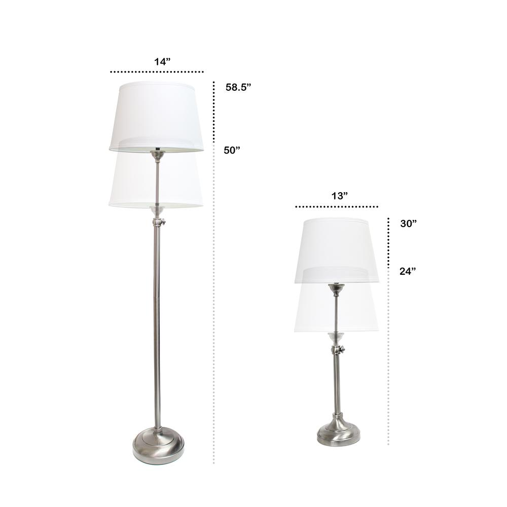 Extendable 3 Piece Metal Lamp Set (2 Table Lamps, 1 Floor Lamp)