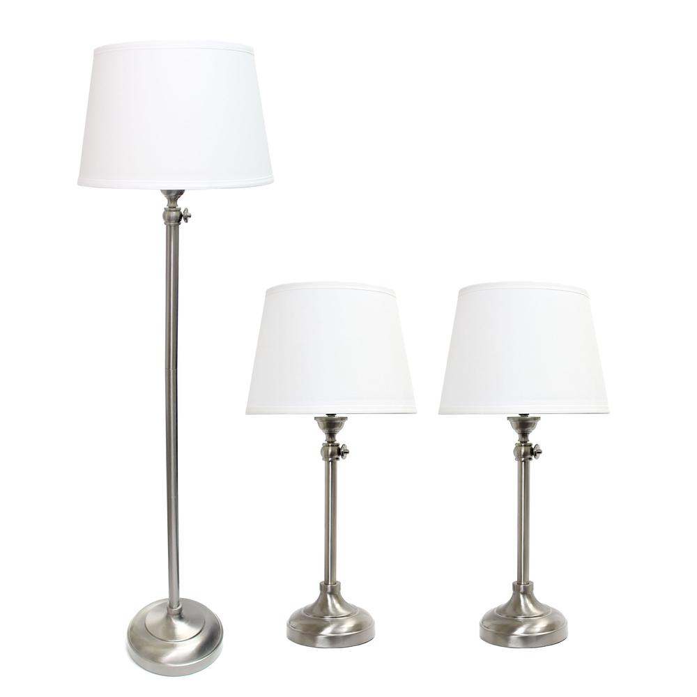 Extendable 3 Piece Metal Lamp Set (2 Table Lamps, 1 Floor Lamp)