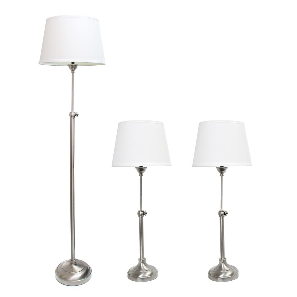 Extendable 3 Piece Metal Lamp Set (2 Table Lamps, 1 Floor Lamp)