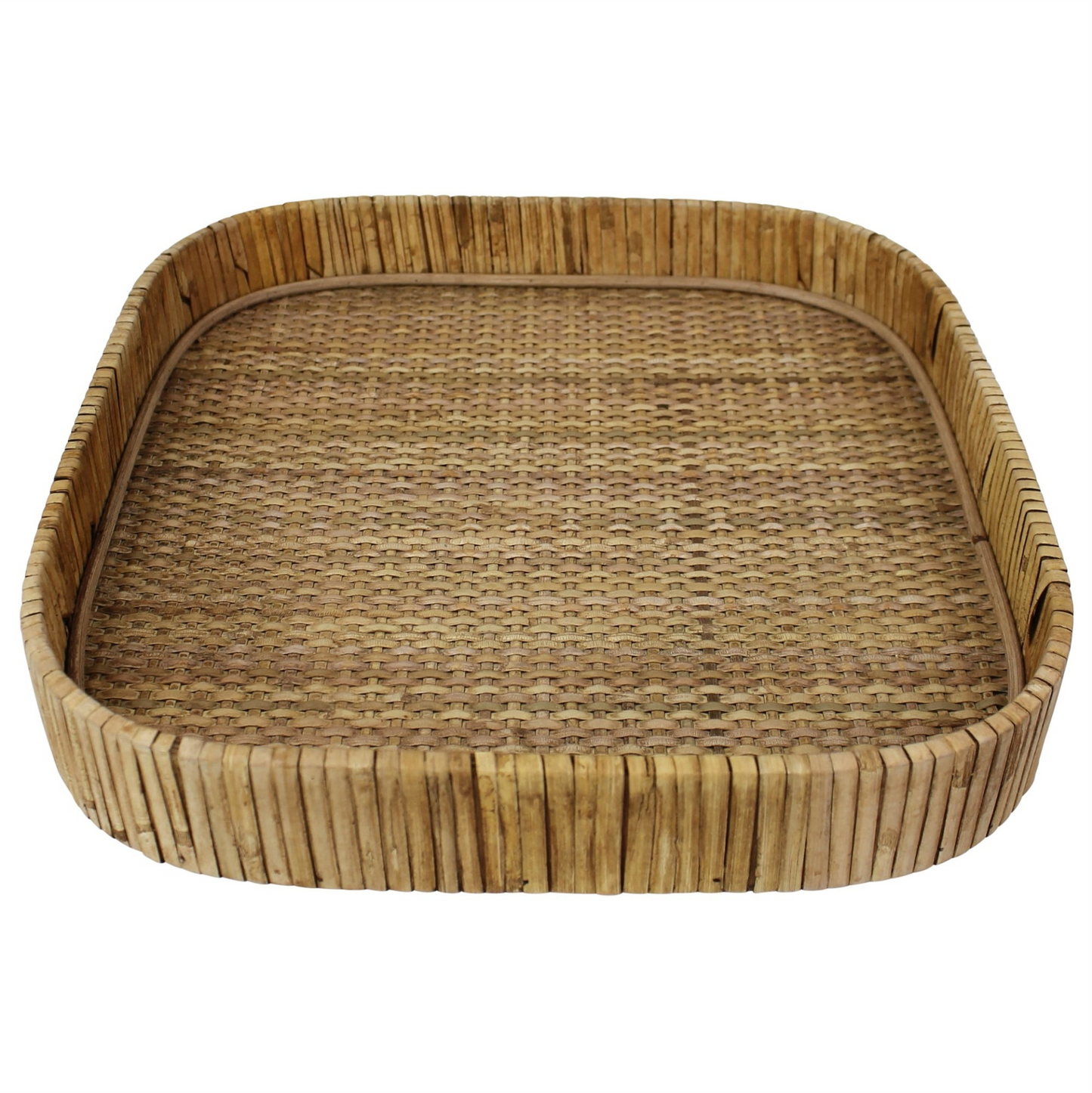 "13"" Natural Square Braided Rattan Serving Tray"