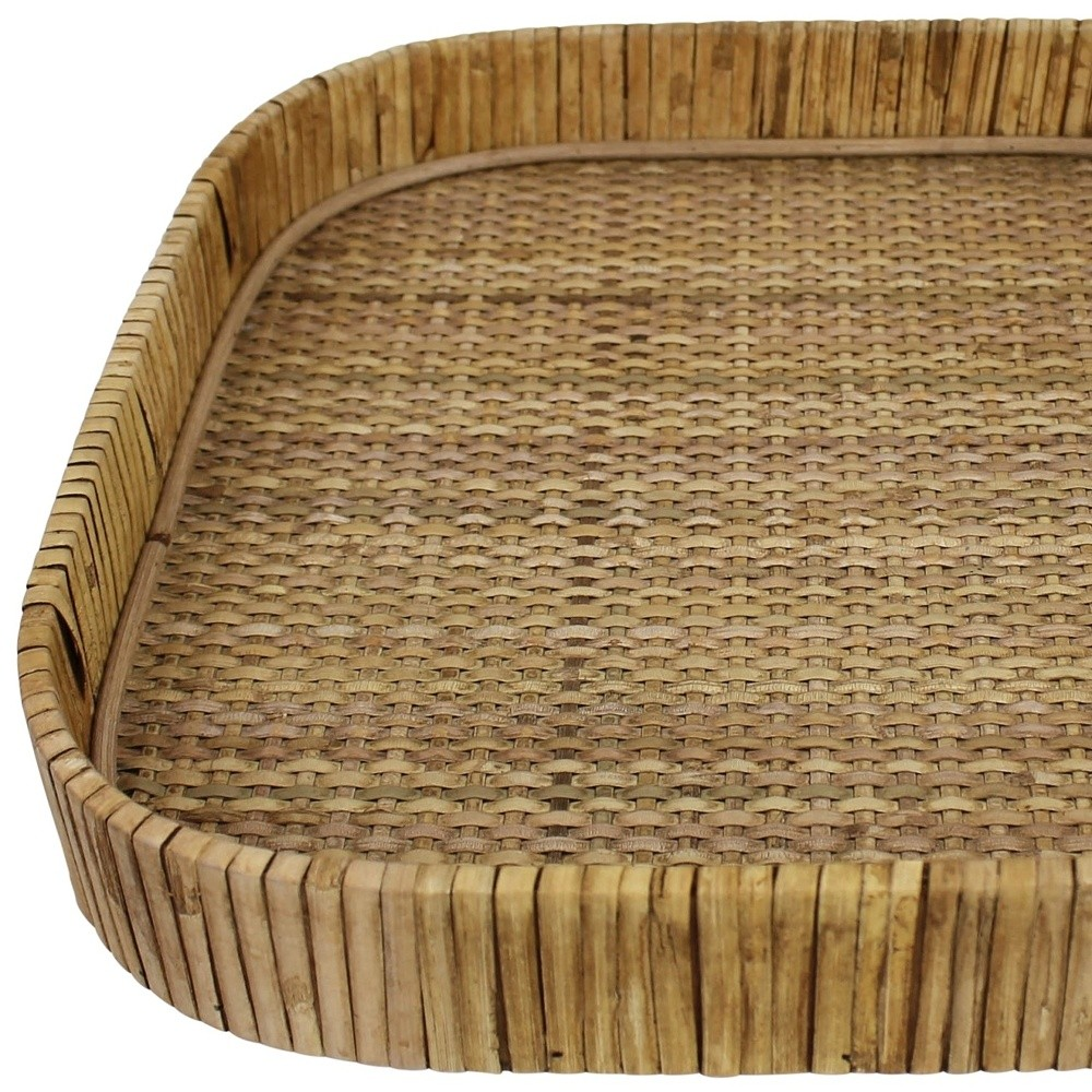 "13"" Natural Square Braided Rattan Serving Tray"