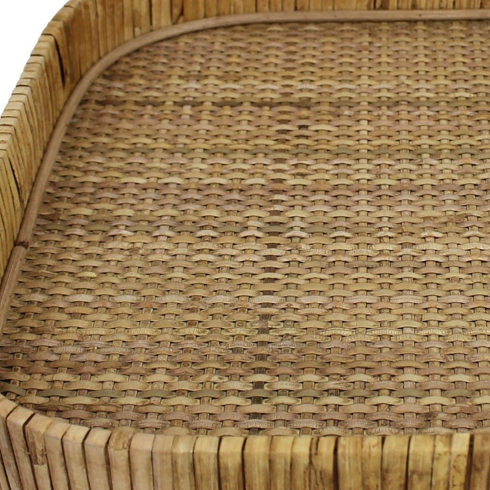 "13"" Natural Square Braided Rattan Serving Tray"