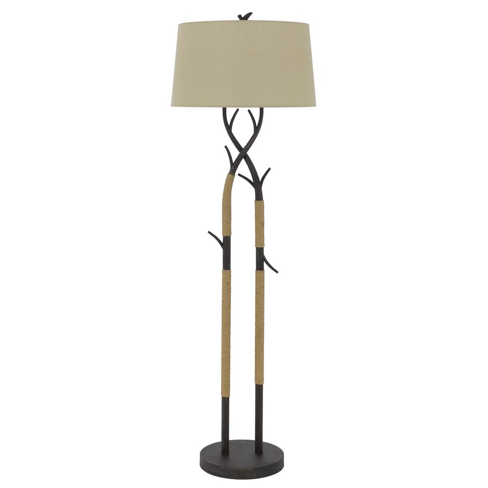 Pecos Metal Tree Branch Floor Lamp With Wrapped Ropes , Linen Shade