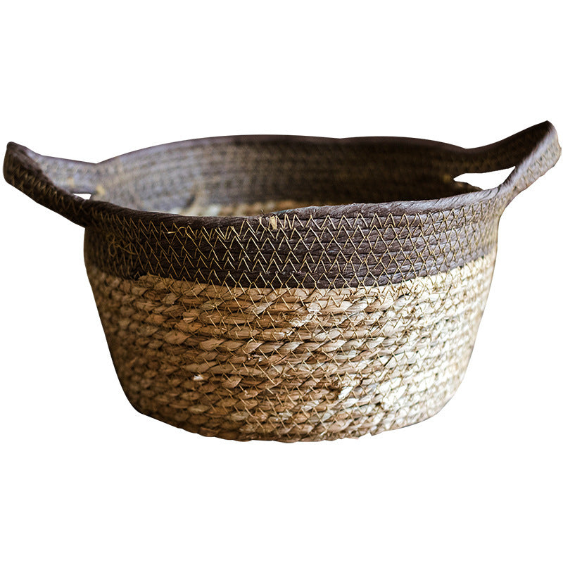 Natural straw woven soft storage basket