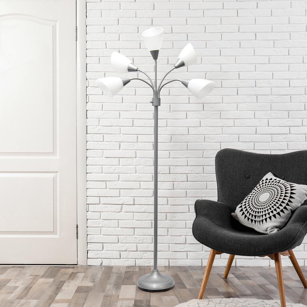 67"Multi Head Medusa 5 Light Adjustable Gooseneck Silver Floor Lamp