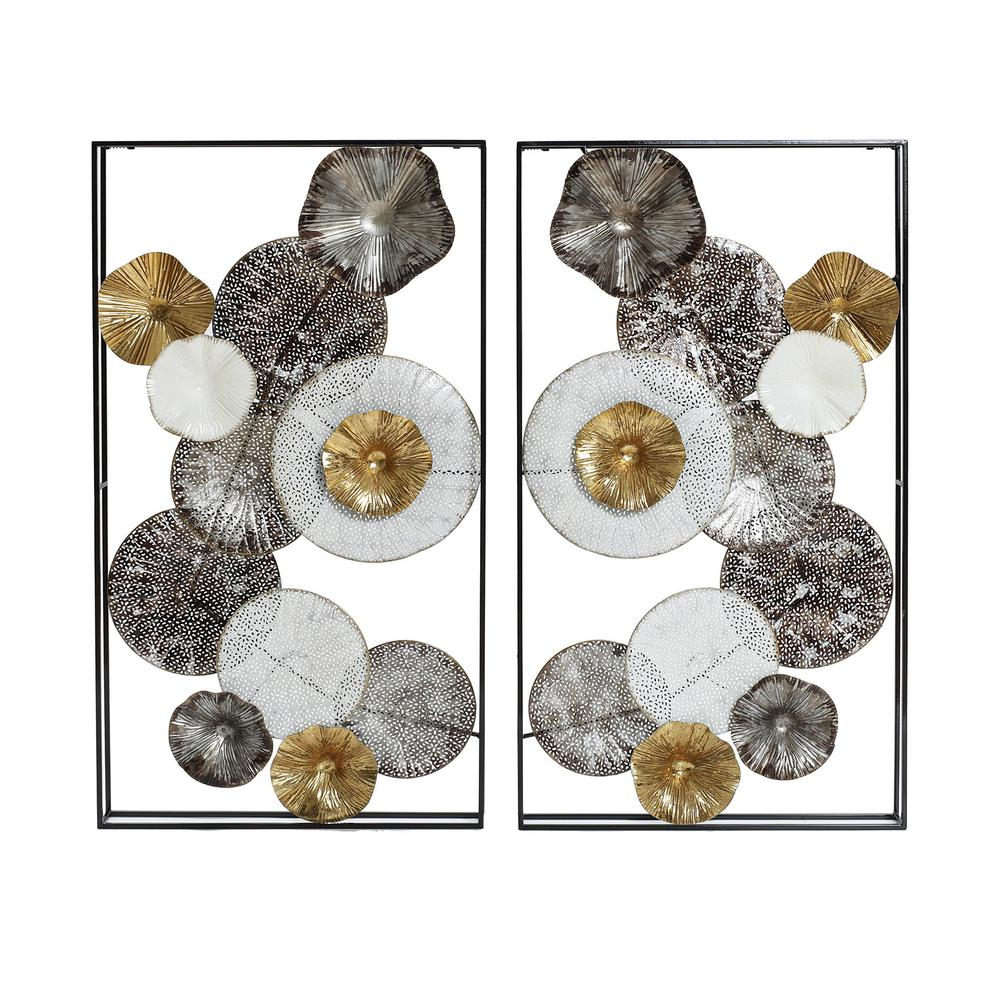 Set of 2 Modern Multi-Color Abstract Flowers Metal Wall Decor