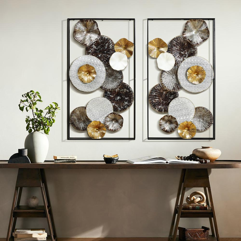 Set of 2 Modern Multi-Color Abstract Flowers Metal Wall Decor