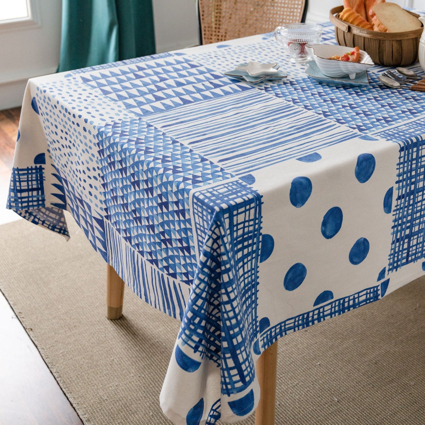 Table Cloth Blue Mosaic Geometric Printing