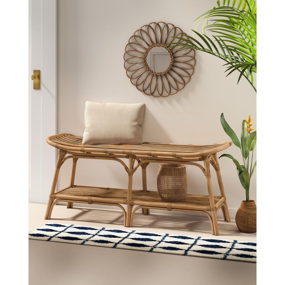 Damara Rattan Bench w/ Shelf