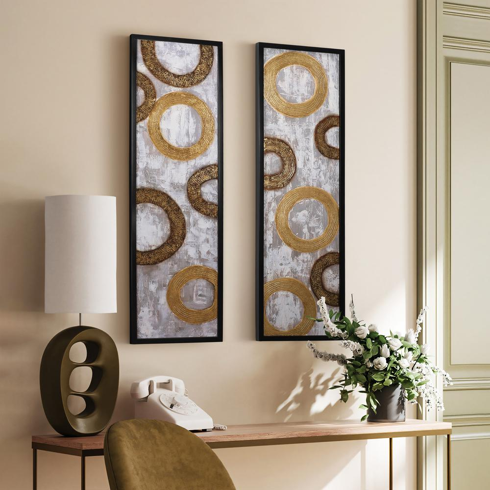 2-Piece Gold and Brown Metal with Black Rectangle Frame Wall Decor Set