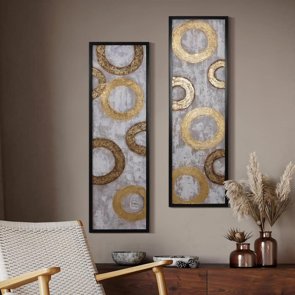 2-Piece Gold and Brown Metal with Black Rectangle Frame Wall Decor Set