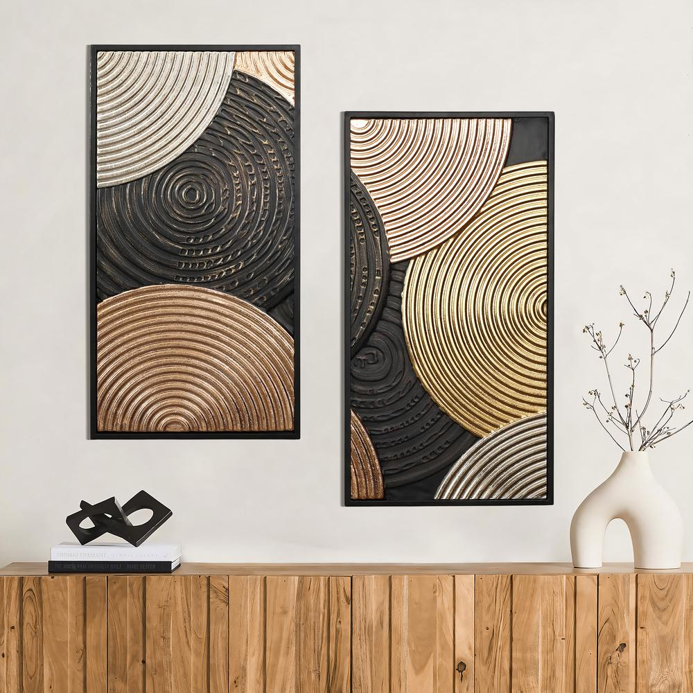 2-Pc Earth Tone Circles Abstract Rectangular Metal Wall Decor Set