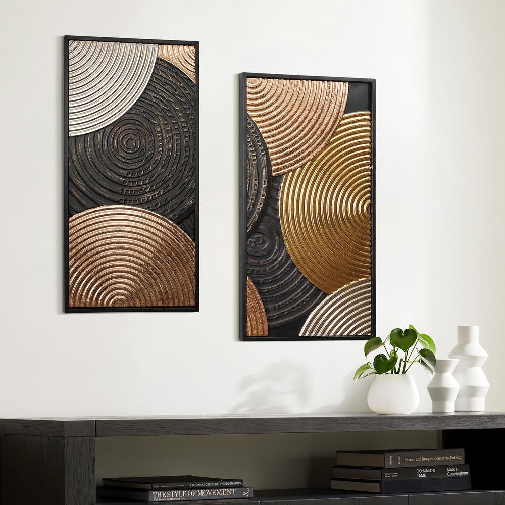 2-Pc Earth Tone Circles Abstract Rectangular Metal Wall Decor Set