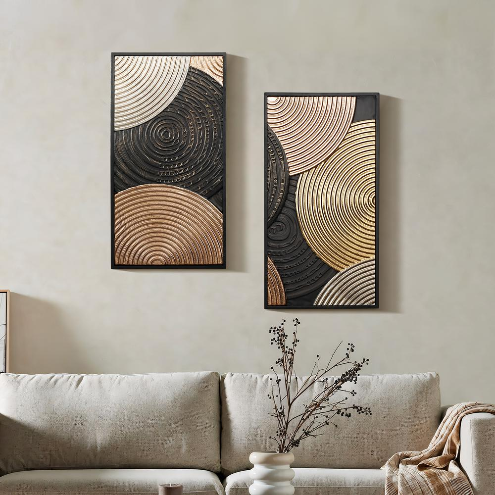 2-Pc Earth Tone Circles Abstract Rectangular Metal Wall Decor Set