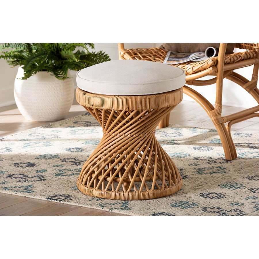 Borneo Bohemian Light Honey Rattan Footstool