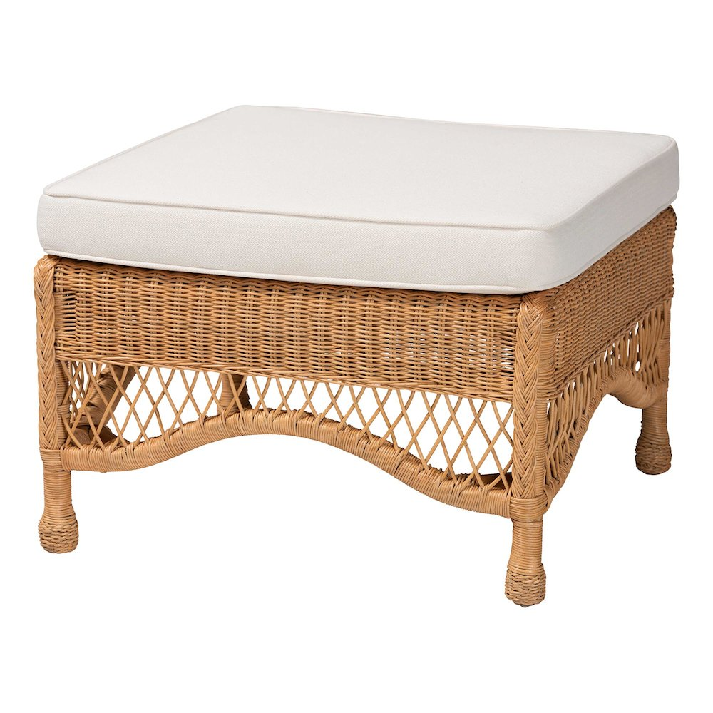 Brooklyn Bohemian Light Honey Braided Rattan Ottoman Stool