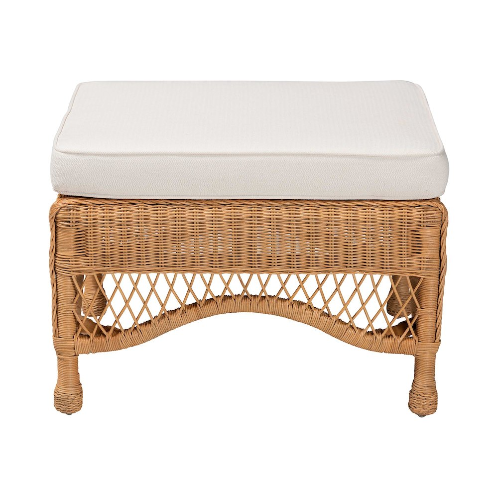 Brooklyn Bohemian Light Honey Braided Rattan Ottoman Stool