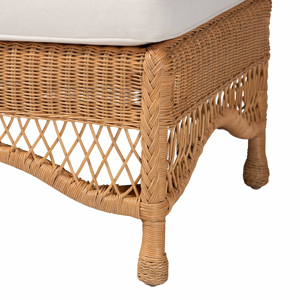 Brooklyn Bohemian Light Honey Braided Rattan Ottoman Stool