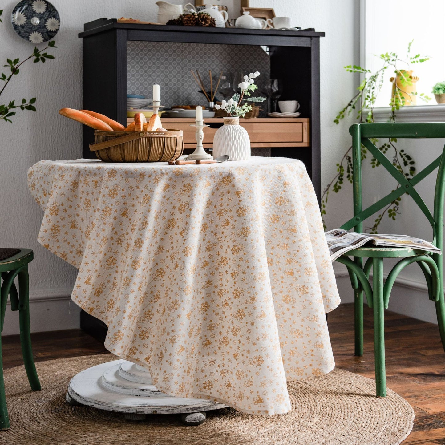 Tablecloth Green Pine Branch Printed Table Cloth Korean Napkin Cotton Linen Printed Coffee Table Cloth