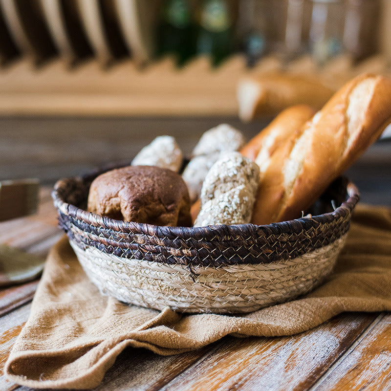 Natural straw woven soft storage basket