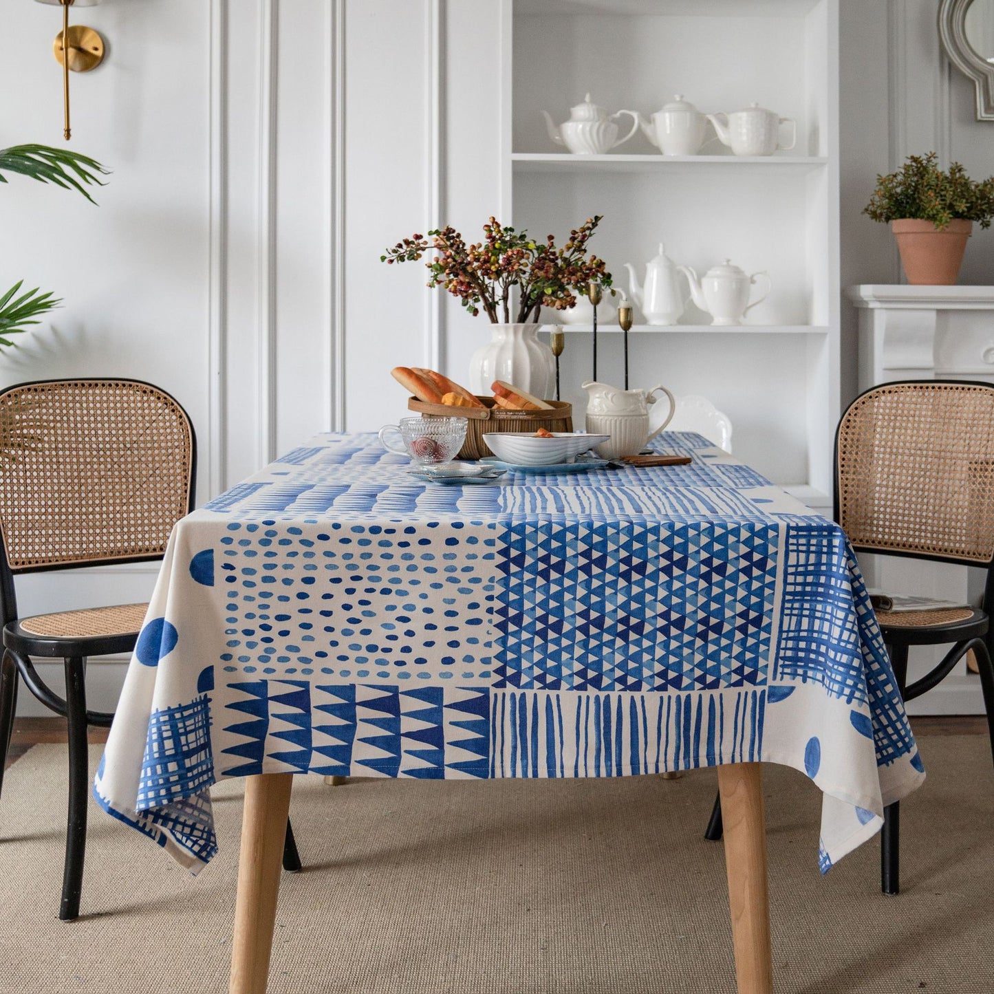 Table Cloth Blue Mosaic Geometric Printing