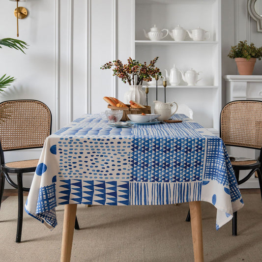 Table Cloth Blue Mosaic Geometric Printing