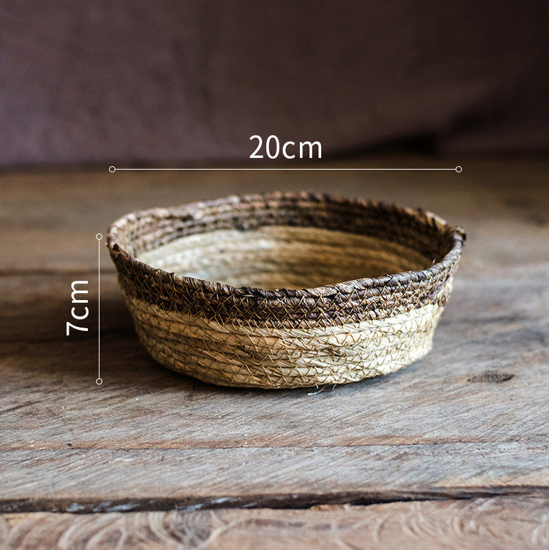 Natural straw woven soft storage basket