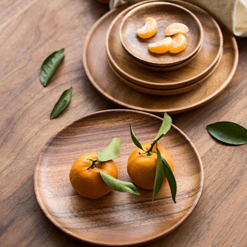 Walnut Japanese Round Tableware Wood Dish