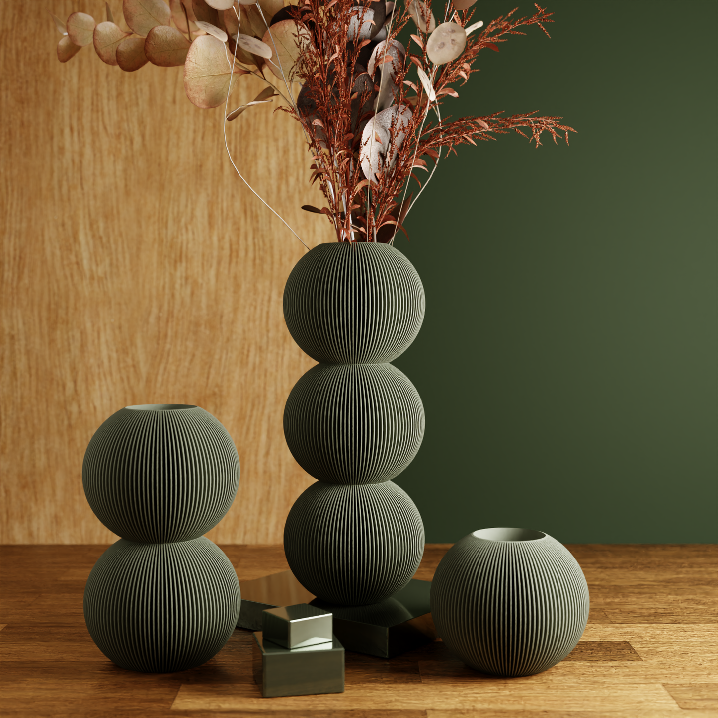 BUBBLE Vase: Triple Bubble / Muted Green / Waterproof Insert