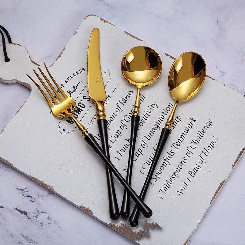 Stainless Steel 304 Knife, Fork And Spoon Tableware Black Gold