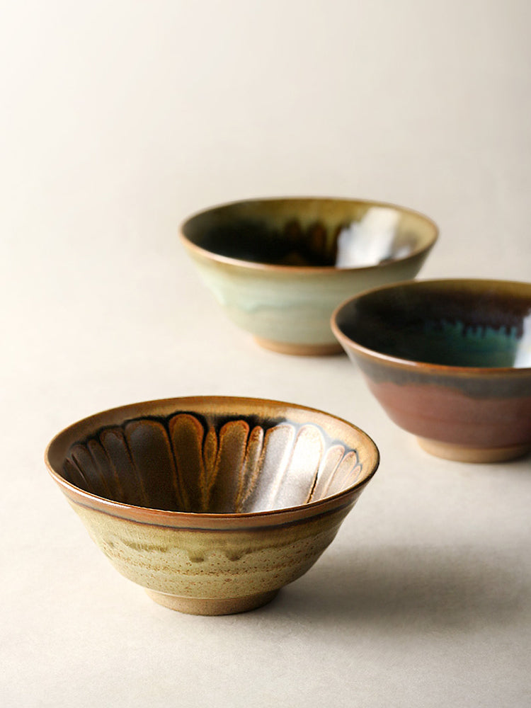 Handmade Stoneware Rice Bowl Home Retro Tableware