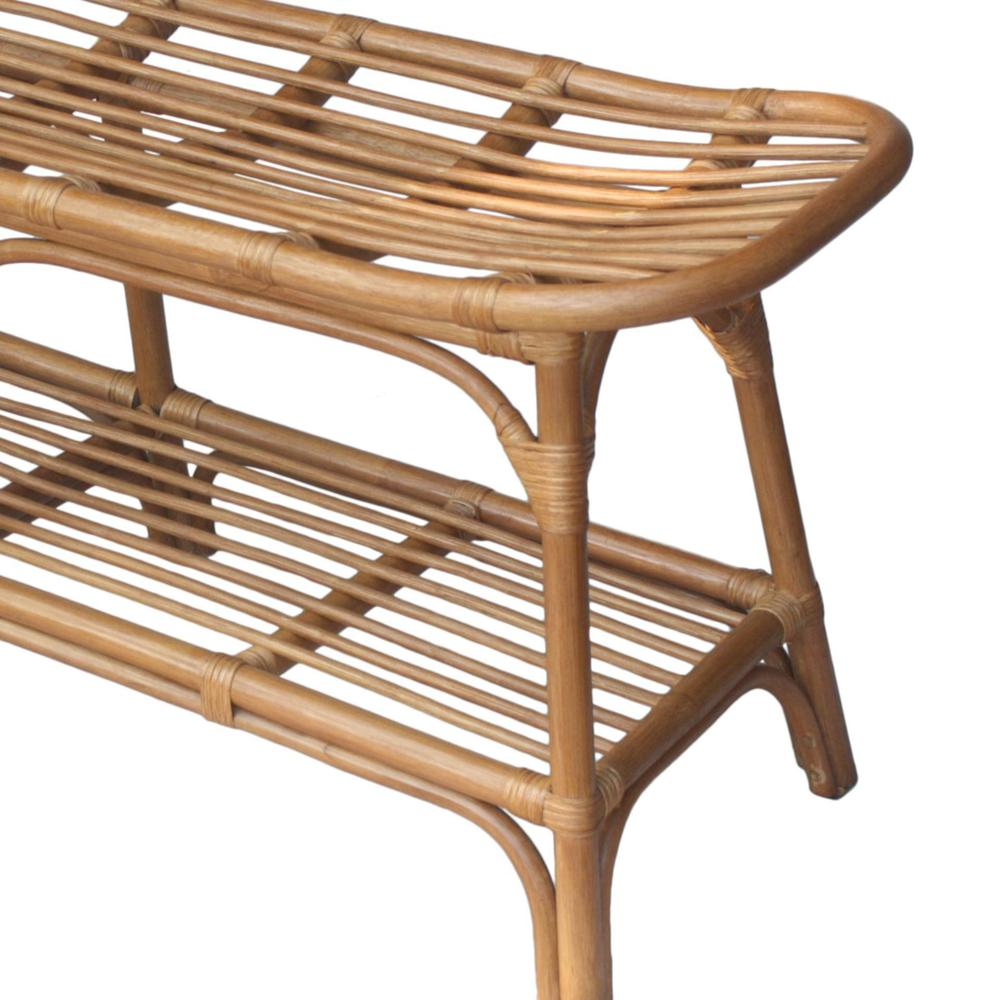 Damara Rattan Bench w/ Shelf