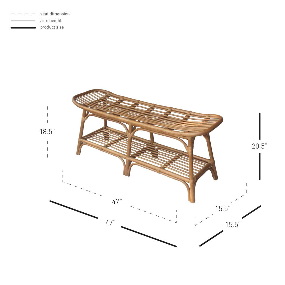 Damara Rattan Bench w/ Shelf