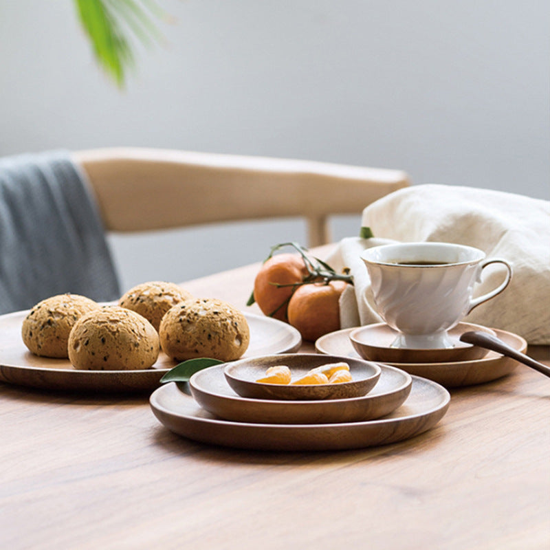 Walnut Japanese Round Tableware Wood Dish