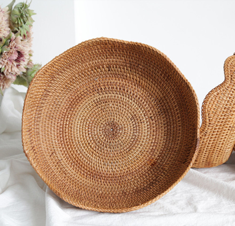 Handmade Rattan Weave High Leg Three-piece Set Fruit Basket