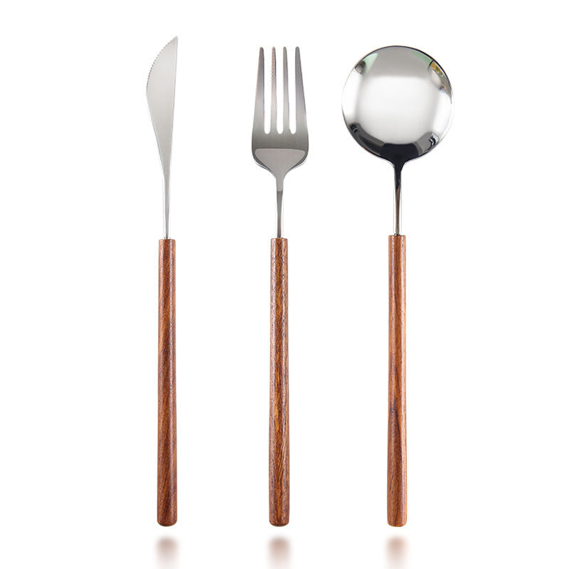 Stainless Steel Western Tableware Retro Rosewood Wooden Handle Knife, Fork And Spoon